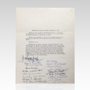 Souvenir Typescript of the "Declaration of War on Germany December 11, 1941" Signed by Eleven World War II Generals.