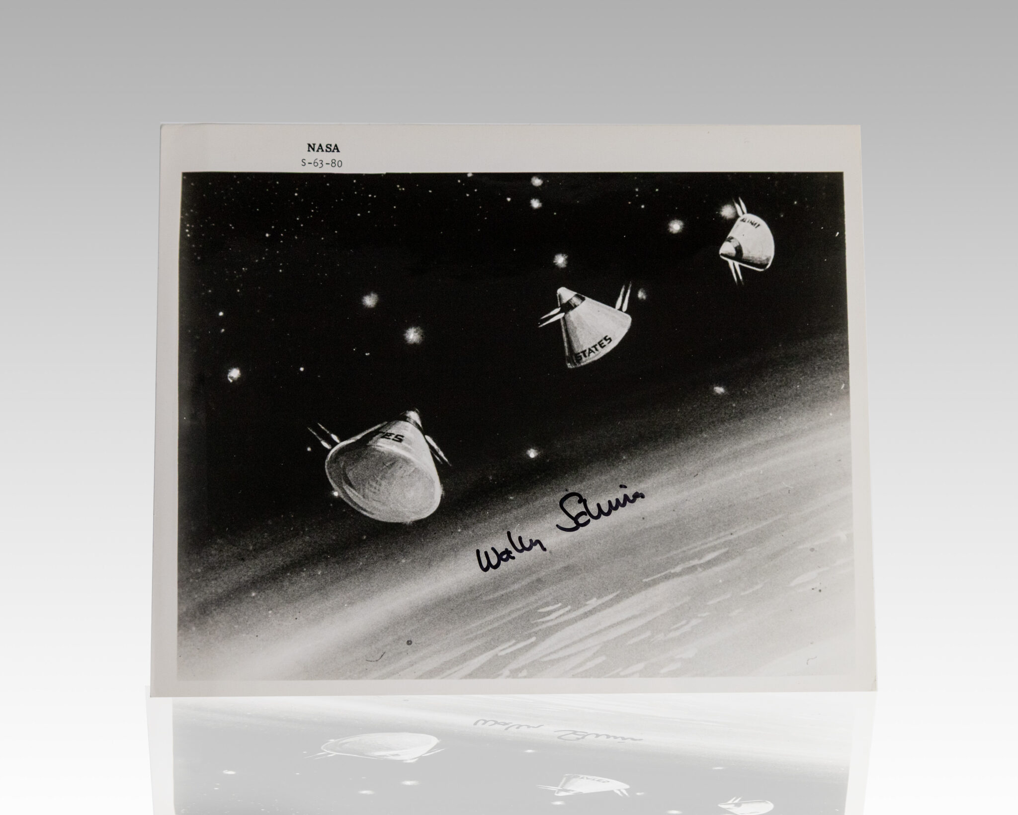 Wally Schirra Signed "Apollo Mission - Artist Conception" Photograph.