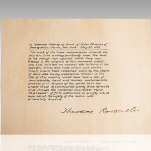 Theodore Roosevelt Signed Speech.