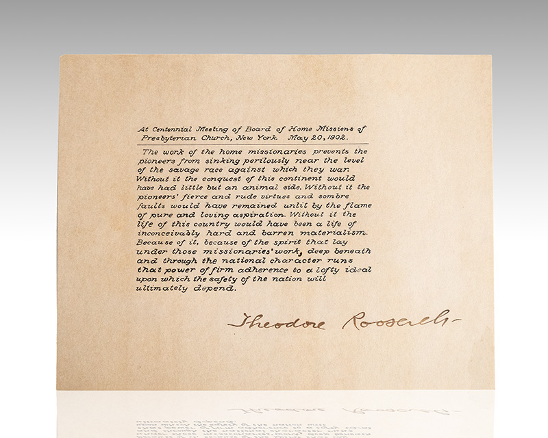 Theodore Roosevelt Signed Speech.