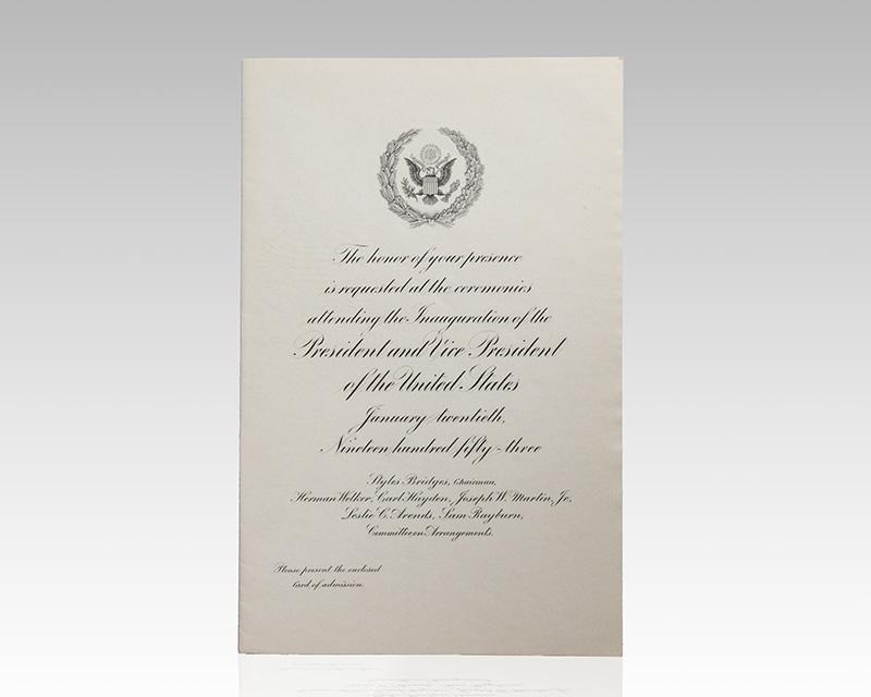 Inauguration Invitation for President Dwight D. Eisenhower and Vice President Richard Nixon.