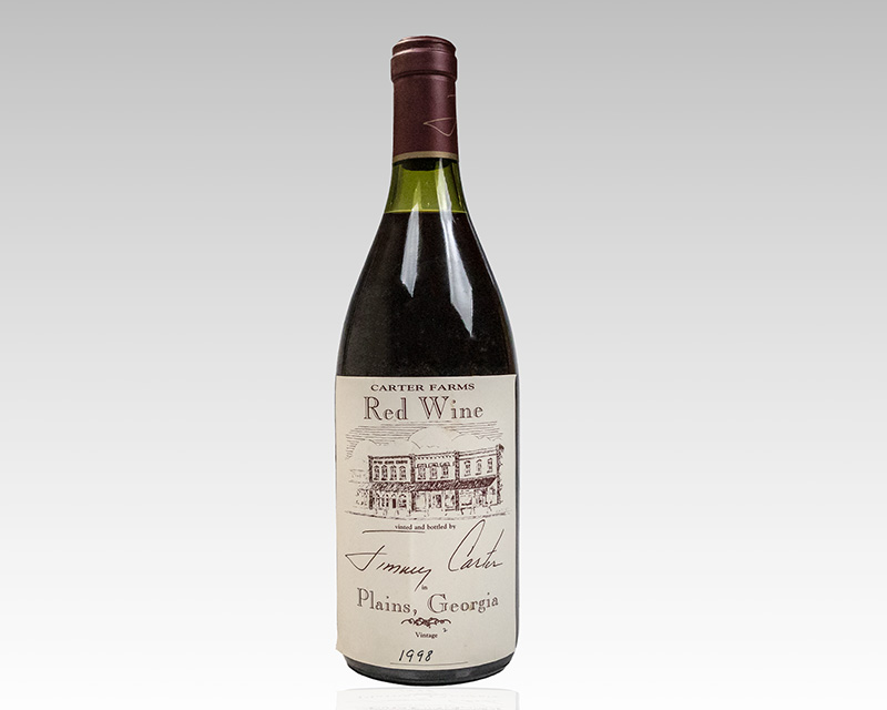 Carter Farms Red Wine: Vinted and Bottled by Jimmy Carter in Plains, Georgia 1998.