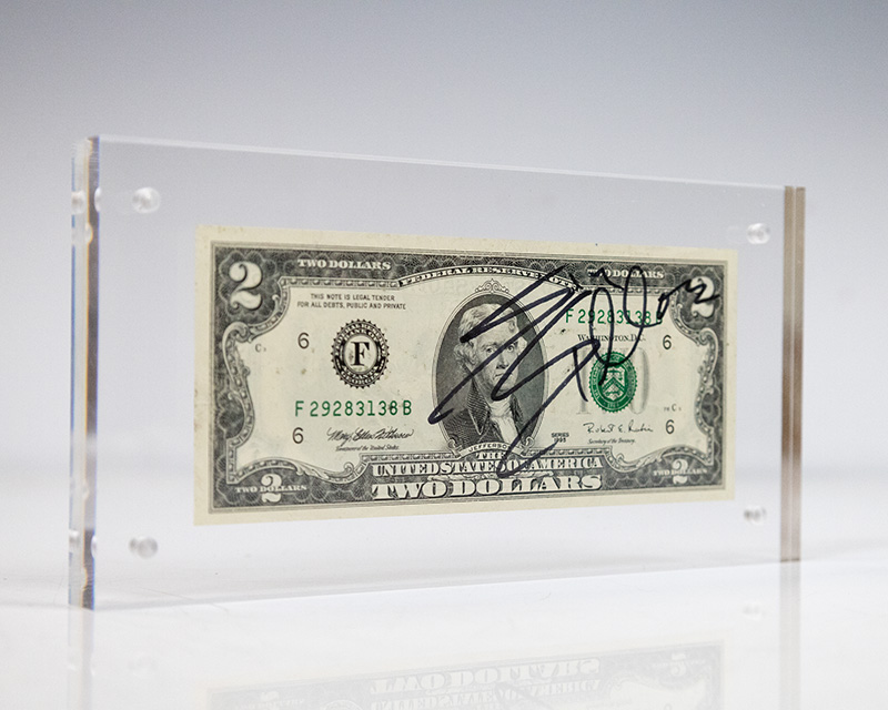 Sylvester Stallone Signed Two Dollar Bill.
