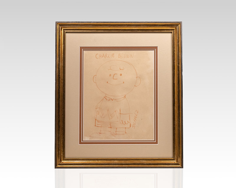 Charles Schulz Signed Charlie Brown Drawing.