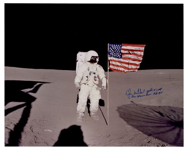 Edgar Mitchell Signed Apollo 14 Landing Site Oversized Photograph. - Image 4